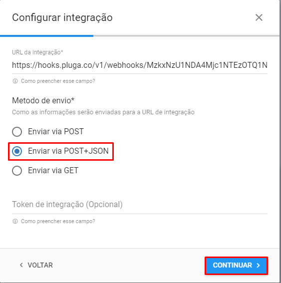 Configuração da URL do webhook no GreatPages
