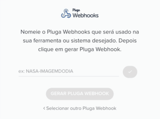 Tela de geração do Pluga Webhook para integração com Monetizze