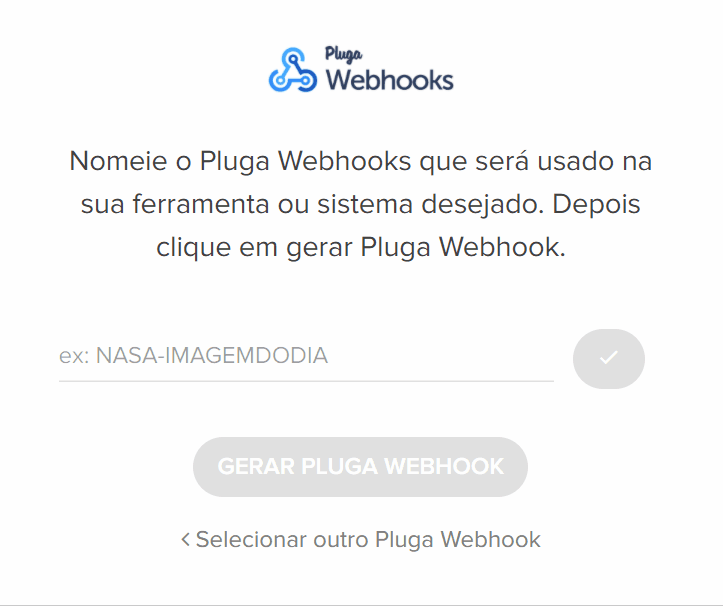 Tela mostrando como gerar URL do Pluga Webhook para integração com Notazz