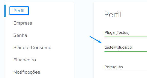 Tela de configurações da conta com a aba Perfil destacada