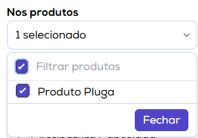 Seleção de produtos na configuração de webhook