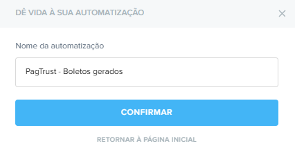 Campo para nomear automatização no Pluga