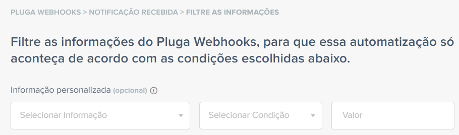 Tela de configuração de filtros personalizados