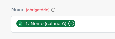 Mapeamento do campo Nome na Conta Azul recebendo dados da coluna A do Google Sheets