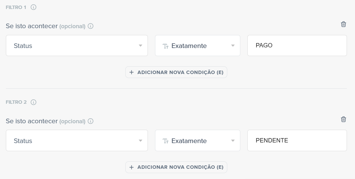 Exemplo de filtro condicional usando operador OU