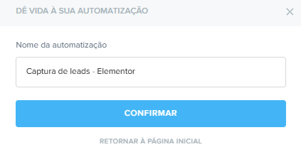 Campo para nomear automatização no construtor da Pluga