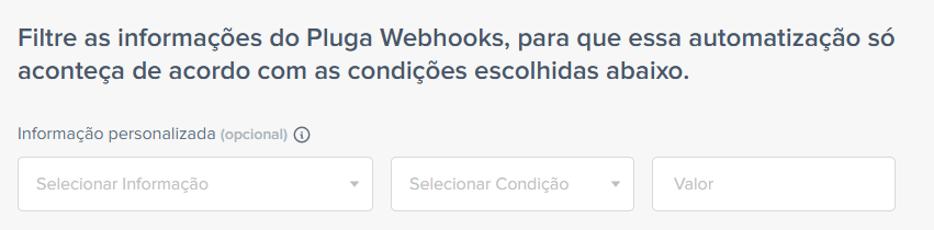 Opção de filtros avançados no Pluga Webhooks