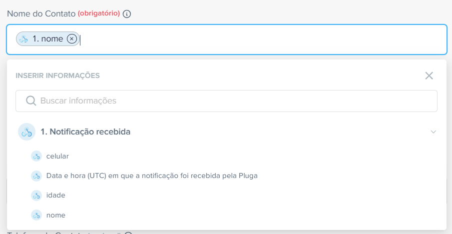 Tela de seleção e configuração da ferramenta de destino