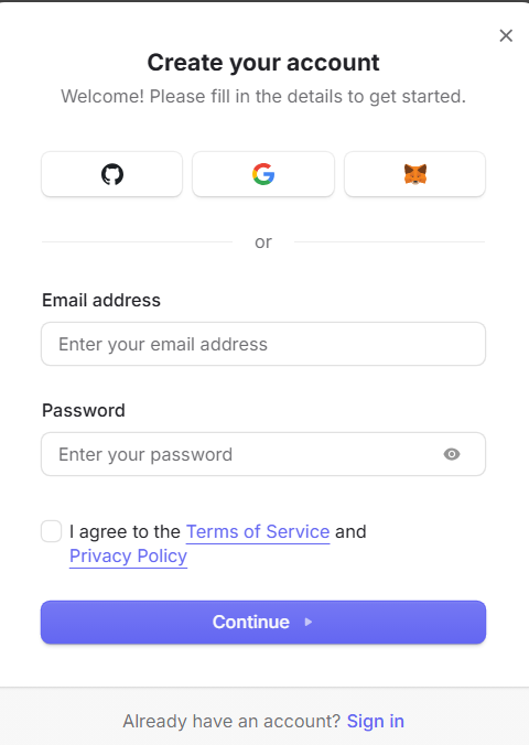 OpenRouter login and account creation modal