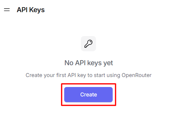 Create button on the OpenRouter API Keys page